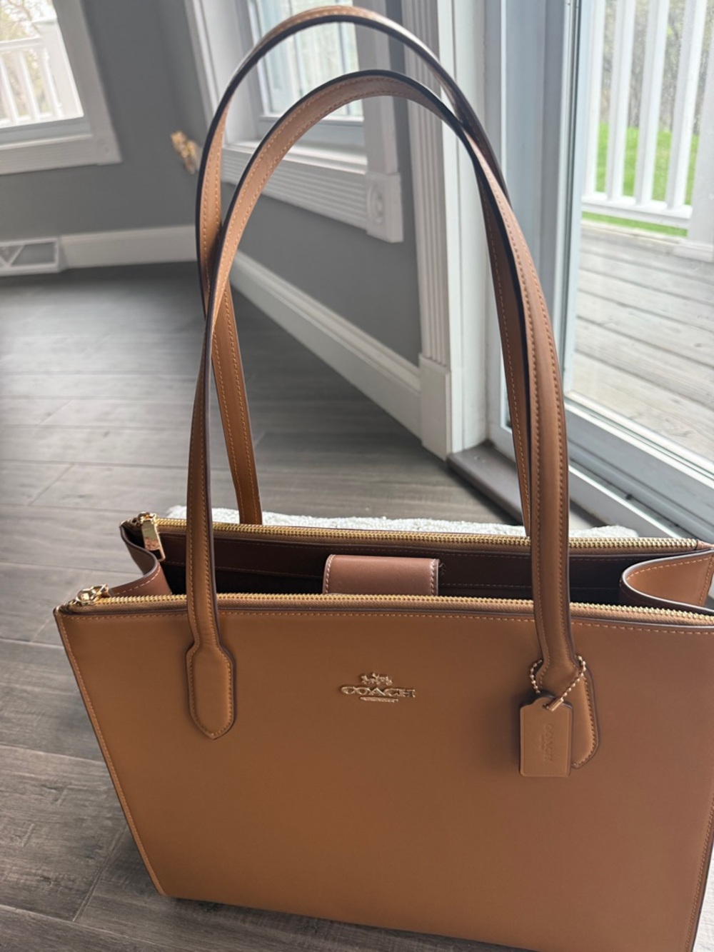 Coach Saddle Brown Leather Tote with Gold Hardware